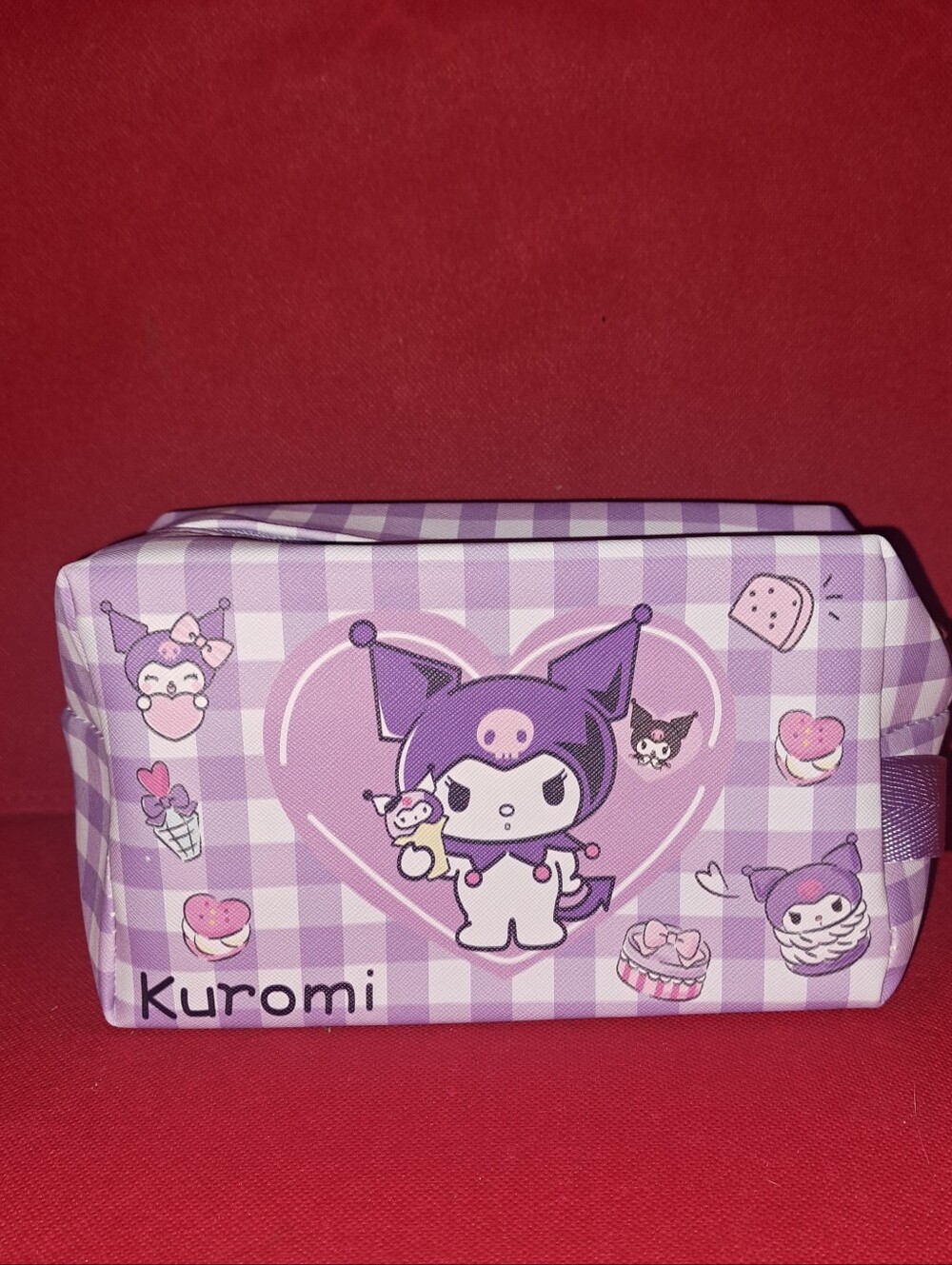 Kuromi Lavender Checkered Makeup Case - Picture 2 of 3